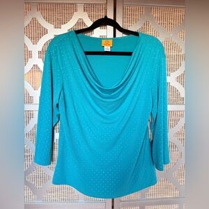 Ruby Rd. Teal Drape Neck Blouse